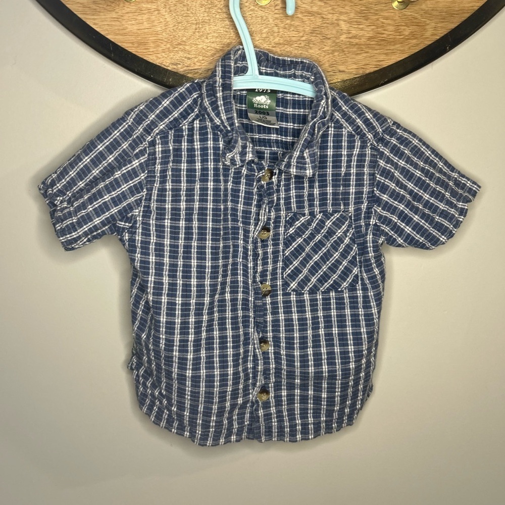 Roots Kids Blue and White Checkered Button Down Shirt